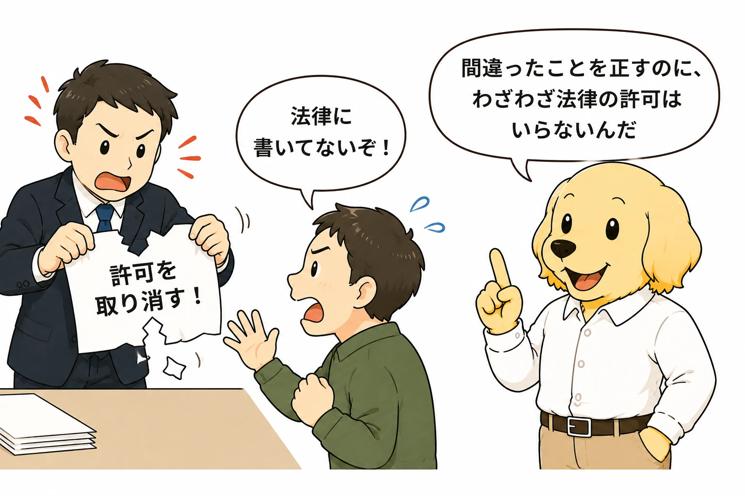 取消しに法律の根拠は不要であることを説明する漫画
